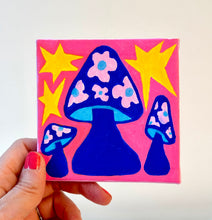 Load image into Gallery viewer, Three Blue Mushrooms Painting - Fundraiser for Greater Goods Charities - Original Mini Painting with Easel