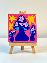 Load image into Gallery viewer, Three Blue Mushrooms Painting - Fundraiser for Greater Goods Charities - Original Mini Painting with Easel