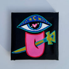 Load image into Gallery viewer, See No Evil Speak No Evil - Cuban Evil Eye & Tongue Painting - Original Mini Painting with Easel