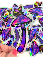 Load image into Gallery viewer, NEW Magical Purple Mushroom Rainbow Holo vinyl sticker
