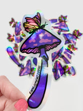 Load image into Gallery viewer, NEW Magical Purple Mushroom Rainbow Holo vinyl sticker
