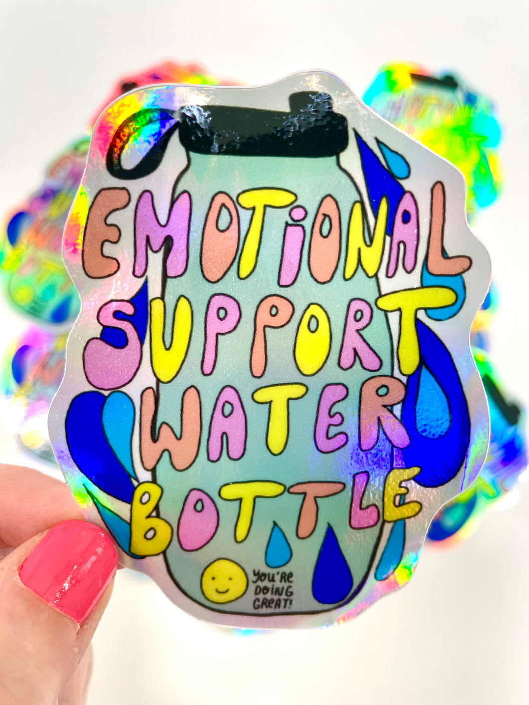 NEW Emotional Support Water Bottle Rainbow Holo vinyl sticker