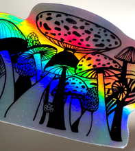 Load image into Gallery viewer, Rainbow Holographic Mushrooms Hippie Psychedelic Sticker
