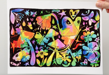 Load image into Gallery viewer, Butterflies & Mushrooms in Technicolor 8 x 10 inch Art Print Wall Art