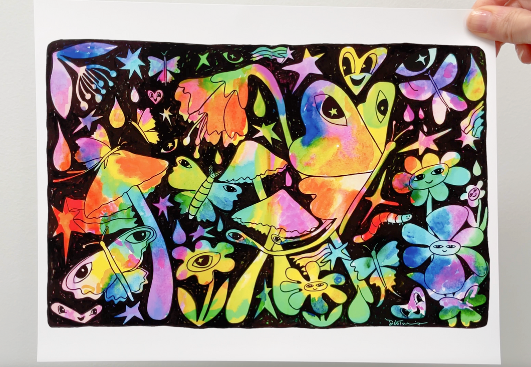 Butterflies & Mushrooms in Technicolor 8 x 10 inch Art Print Wall Art