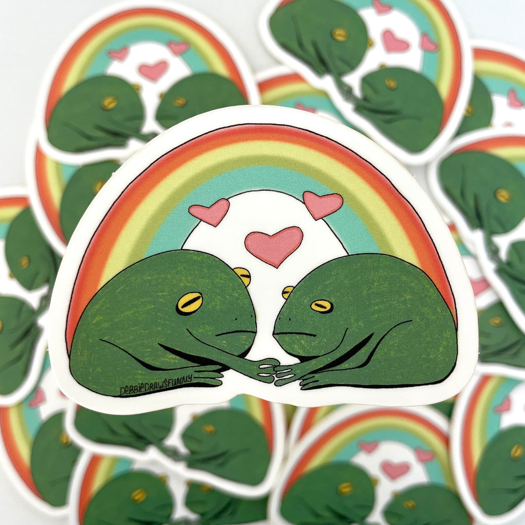 Grumpy Frogs in Love Rainbow Vinyl Sticker Pride