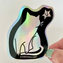 Load image into Gallery viewer, Rainbow Holographic Cat Psychedelic Vinyl Sticker
