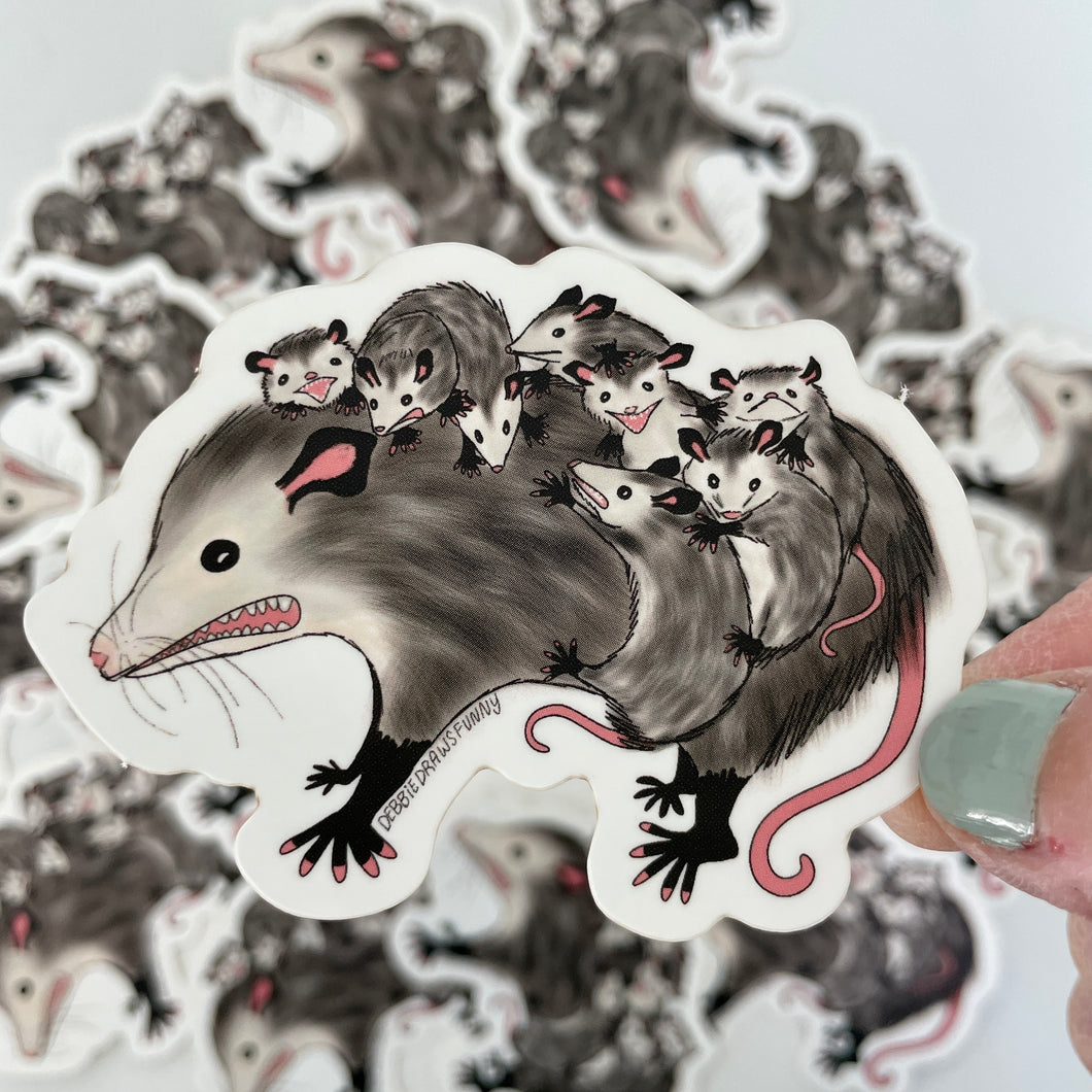 Possum Sticker Funny Possum with babies Vinyl Sticker