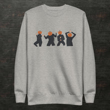 Load image into Gallery viewer, Dancing Pumpkin Dude Crewneck Sweatshirt (Gray or White) Unisex Sizing - available in 2 colors