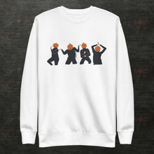 Load image into Gallery viewer, Dancing Pumpkin Dude Crewneck Sweatshirt (Gray or White) Unisex Sizing - available in 2 colors