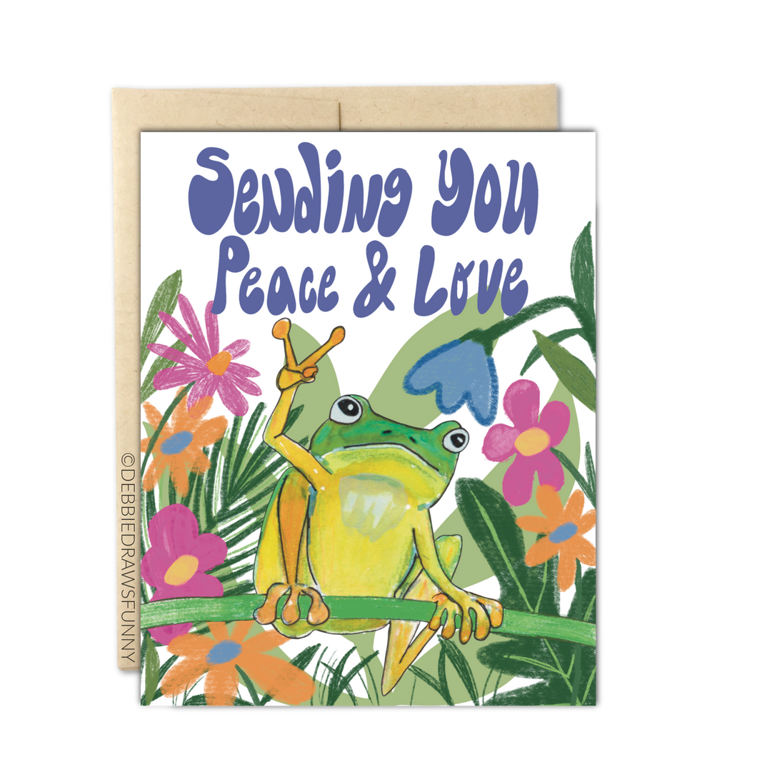 Sending you Peace & Love Frog Card Love & Friendship Card, Everyday Card