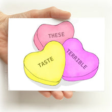 Load image into Gallery viewer, These Taste Terrible Heart Candies Valentine Card as seen in Huffington Post
