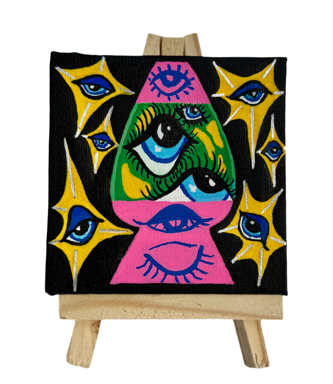 Evil Eyes Lava Lamp Painting - Original Mini Painting with Easel
