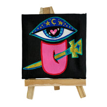 Load image into Gallery viewer, See No Evil Speak No Evil - Cuban Evil Eye &amp; Tongue Painting - Original Mini Painting with Easel
