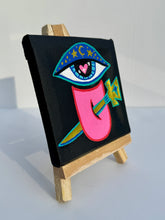 Load image into Gallery viewer, See No Evil Speak No Evil - Cuban Evil Eye &amp; Tongue Painting - Original Mini Painting with Easel
