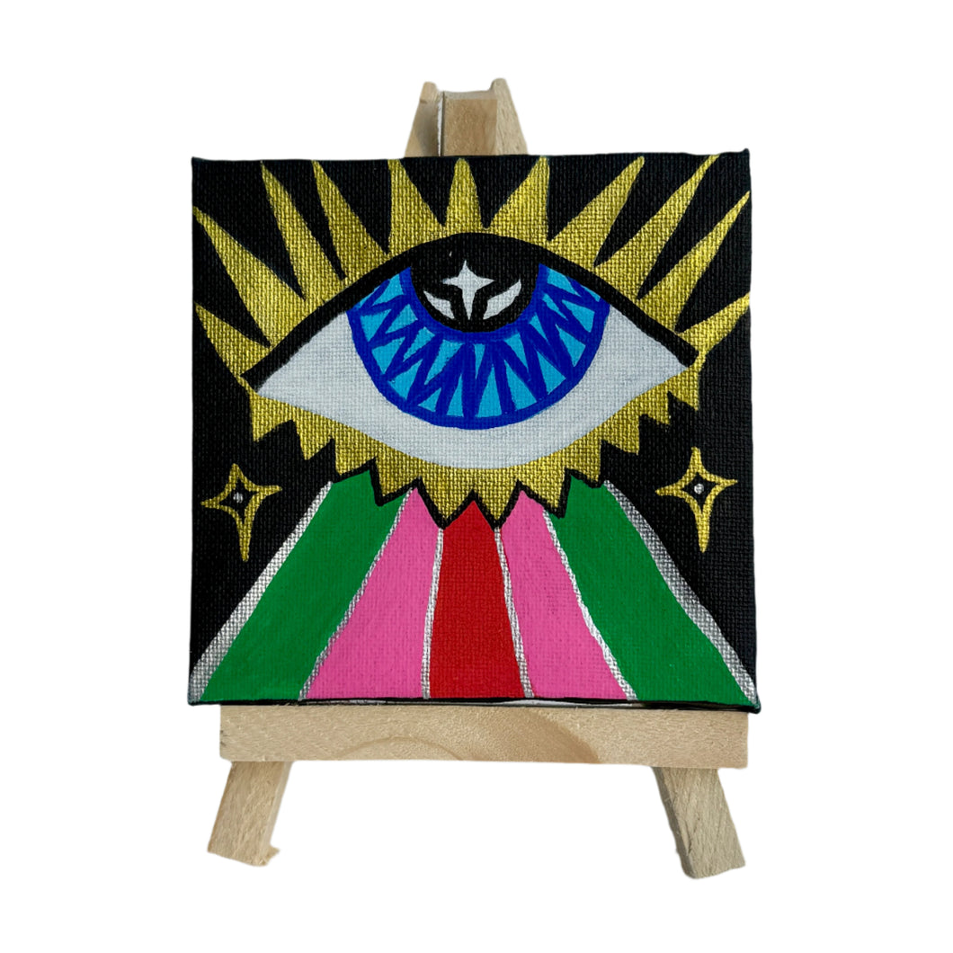 Colorful Visions Evil Eye Painting - Original Mini Painting with Easel