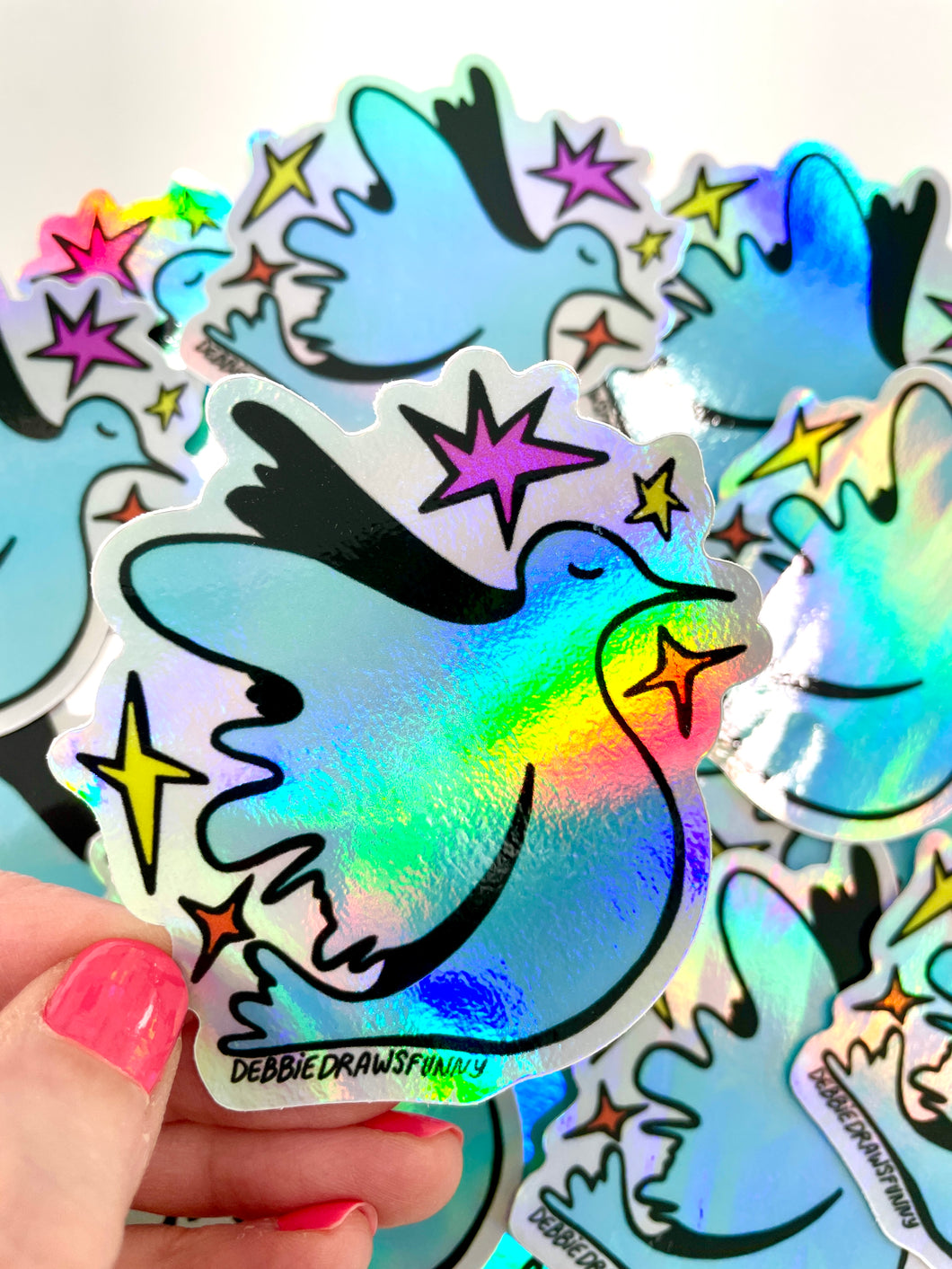 NEW Rainbow Holo Blue Bird vinyl sticker