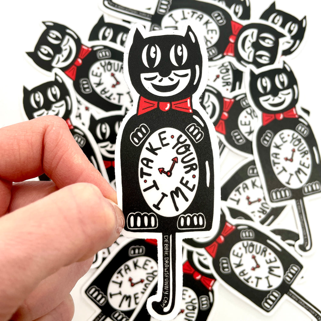 Take Your Time Sticker, Mental Health Sticker, Cat Clock Sticker