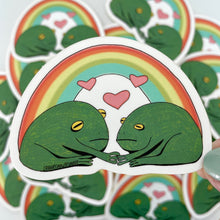Load image into Gallery viewer, Grumpy Frogs in Love Rainbow Vinyl Sticker Pride
