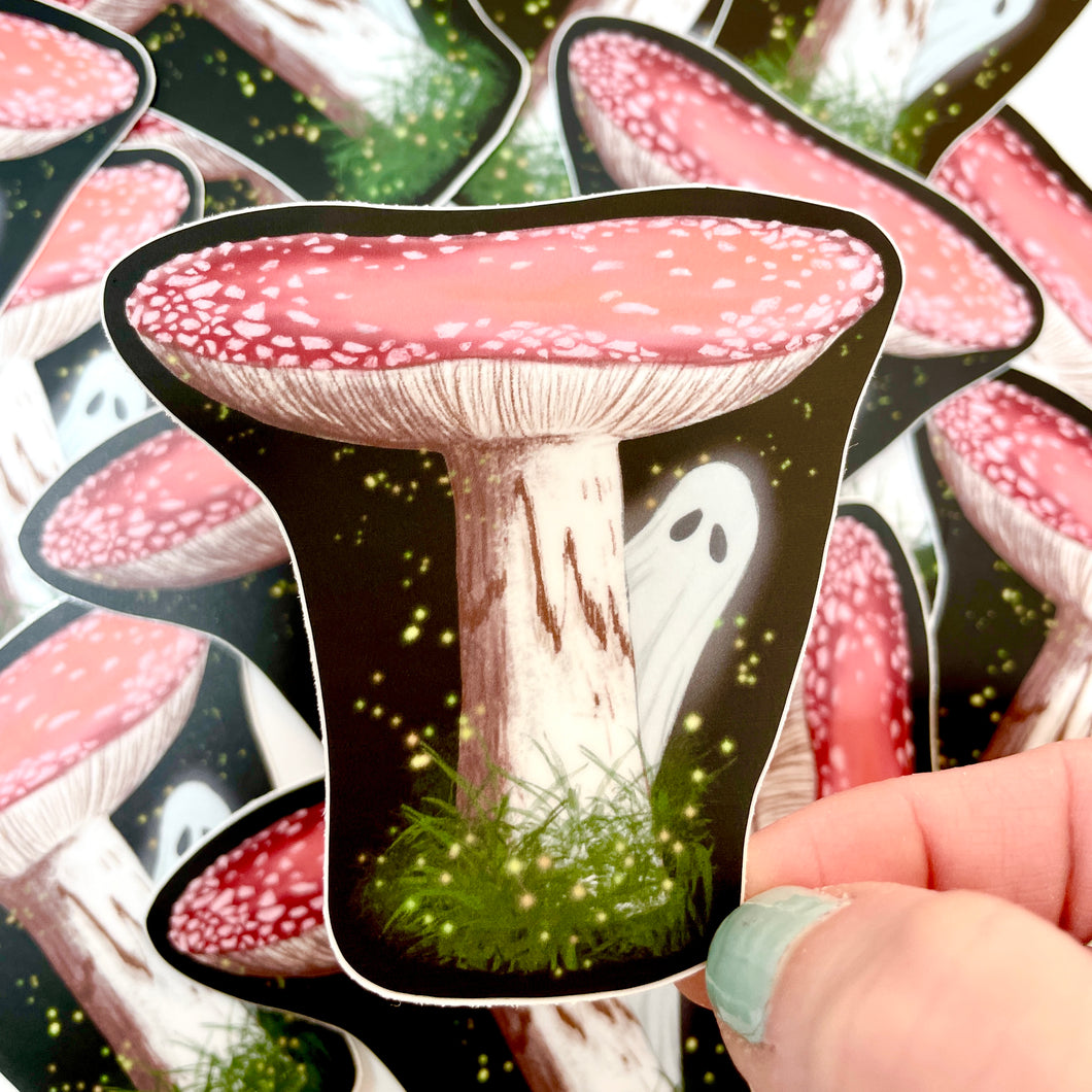 Haunted Mushroom Amanita Muscaria Fly Agaric Ghost Vinyl Sticker