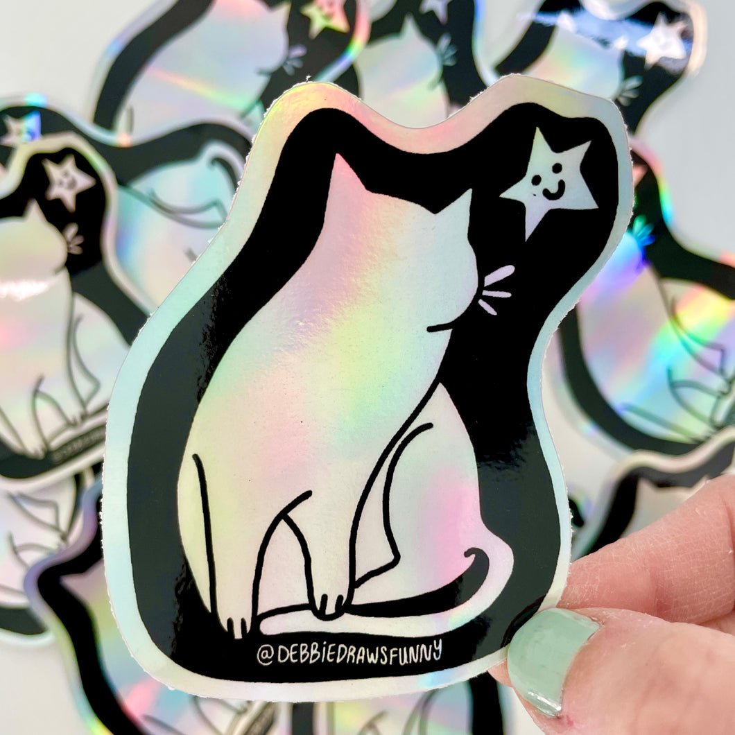 Rainbow Holographic Cat Psychedelic Vinyl Sticker