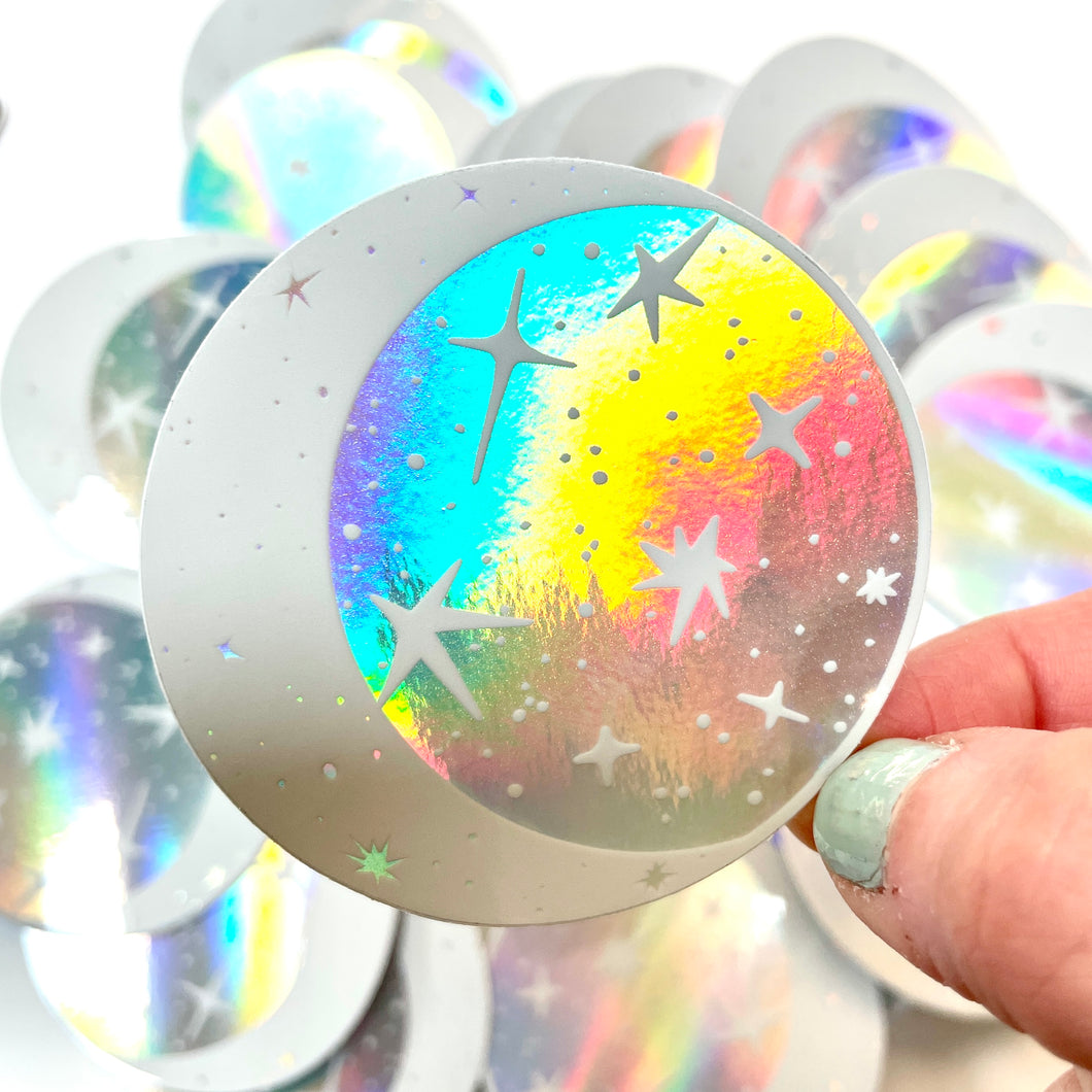 Rainbow Holo Moon & Stars Vinyl Sticker
