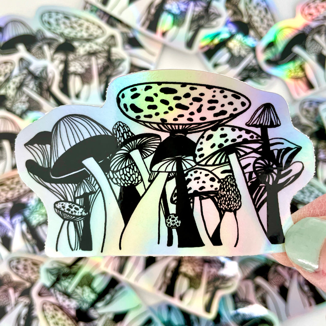 Rainbow Holographic Mushrooms Hippie Psychedelic Sticker