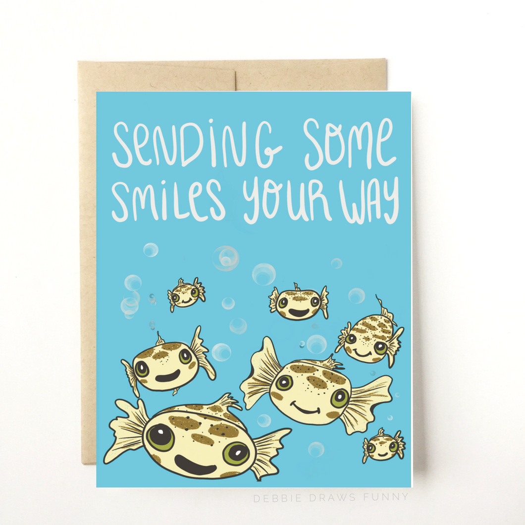 NEW! Sending You Some Smiles Puffer Fish Everyday Card Love & Friendsh –  Debbie Draws Funny