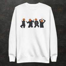 Load image into Gallery viewer, Dancing Pumpkin Dude Crewneck Sweatshirt (Gray or White) Unisex Sizing
