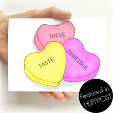 Load image into Gallery viewer, These Taste Terrible Heart Candies Valentine Card as seen in Huffington Post
