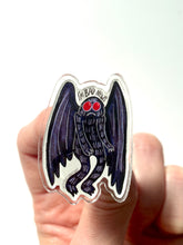 Load image into Gallery viewer, Mothman I&#39;m Bad News Pin - Cryptid Pin - Witchy Accessories
